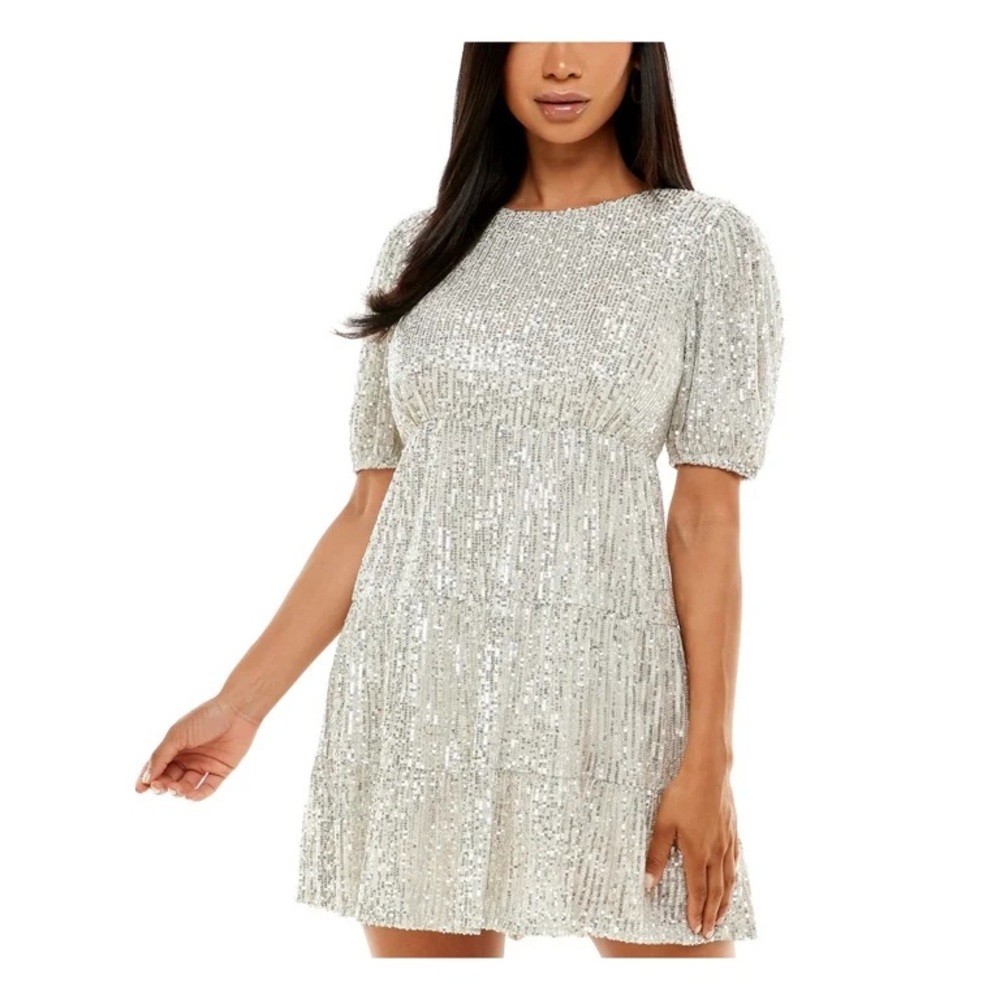 Speechless Silver Sequined Babydoll Dress